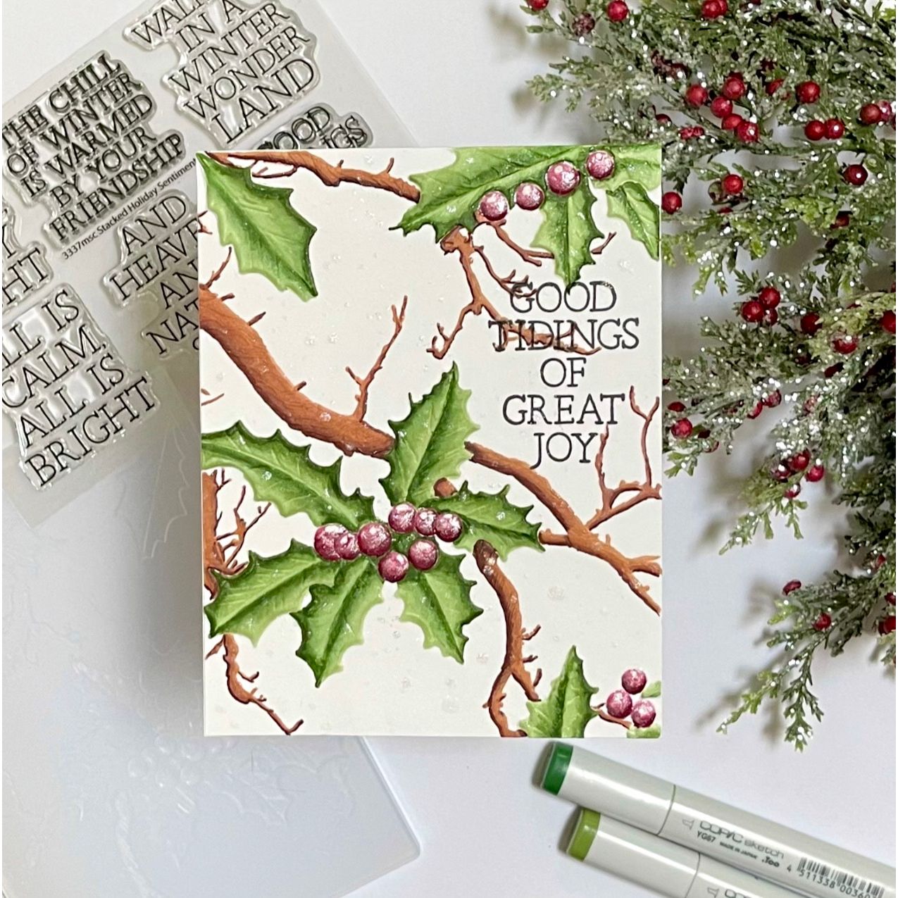 Simon Says Stamp Embossing Folder Branching Holly sf519 And Everything Nice Christmas Card | color-code:ALT01