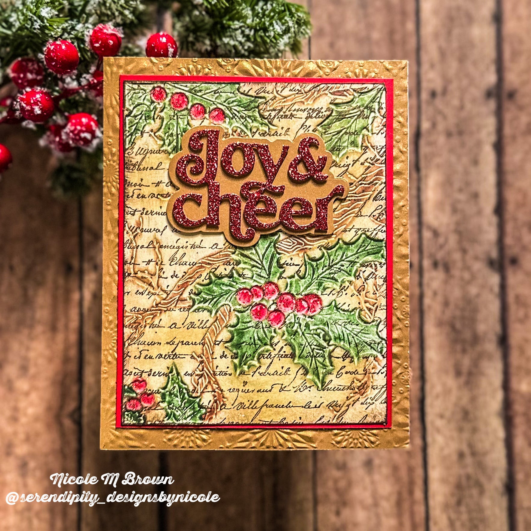 Simon Says Stamp Embossing Folder Branching Holly sf519 And Everything Nice Christmas Card