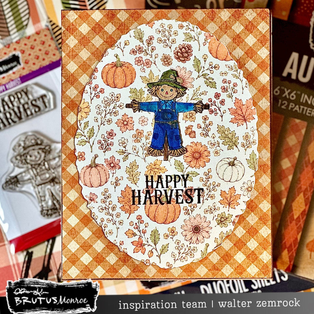 Brutus Monroe Autumn Rose 6x6 Paper Pad bru8365-2 scarecrow with overalls pumpkins flowers and leaves oval happy harvest card walter zemrock