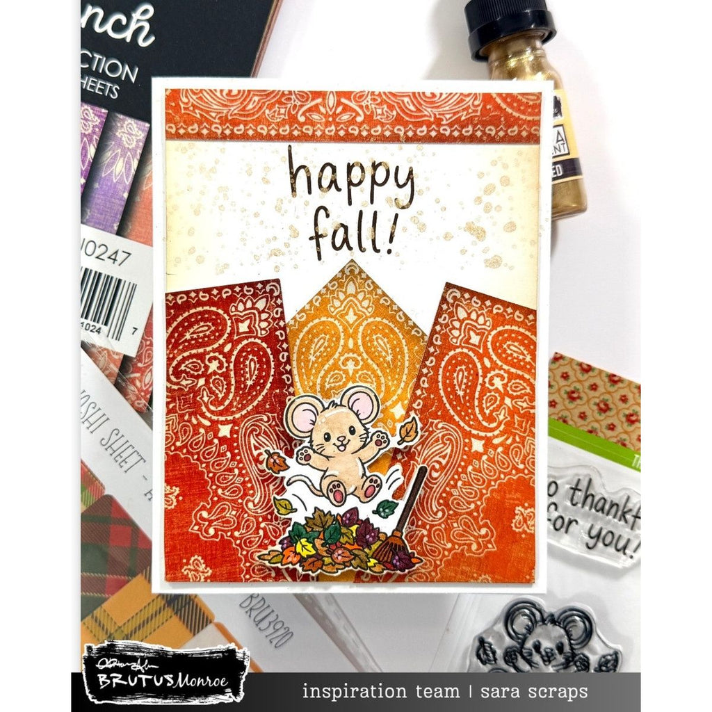 Brutus Monroe Bandana Bunch 6x6 Paper Pad bru0247 mouse jumping in leaves rake happy fall card
