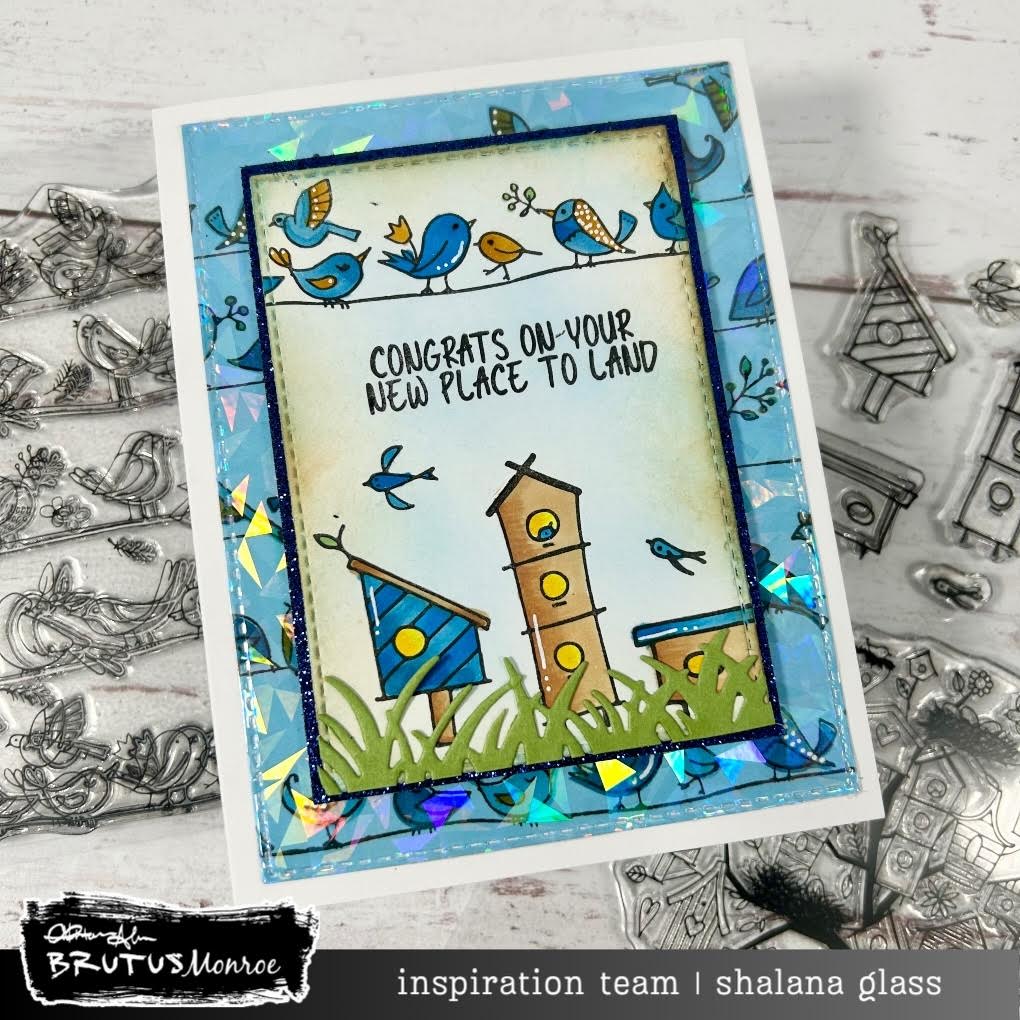 Brutus Monroe Bird on a Wire Clear Stamp bru2459 blue bird house