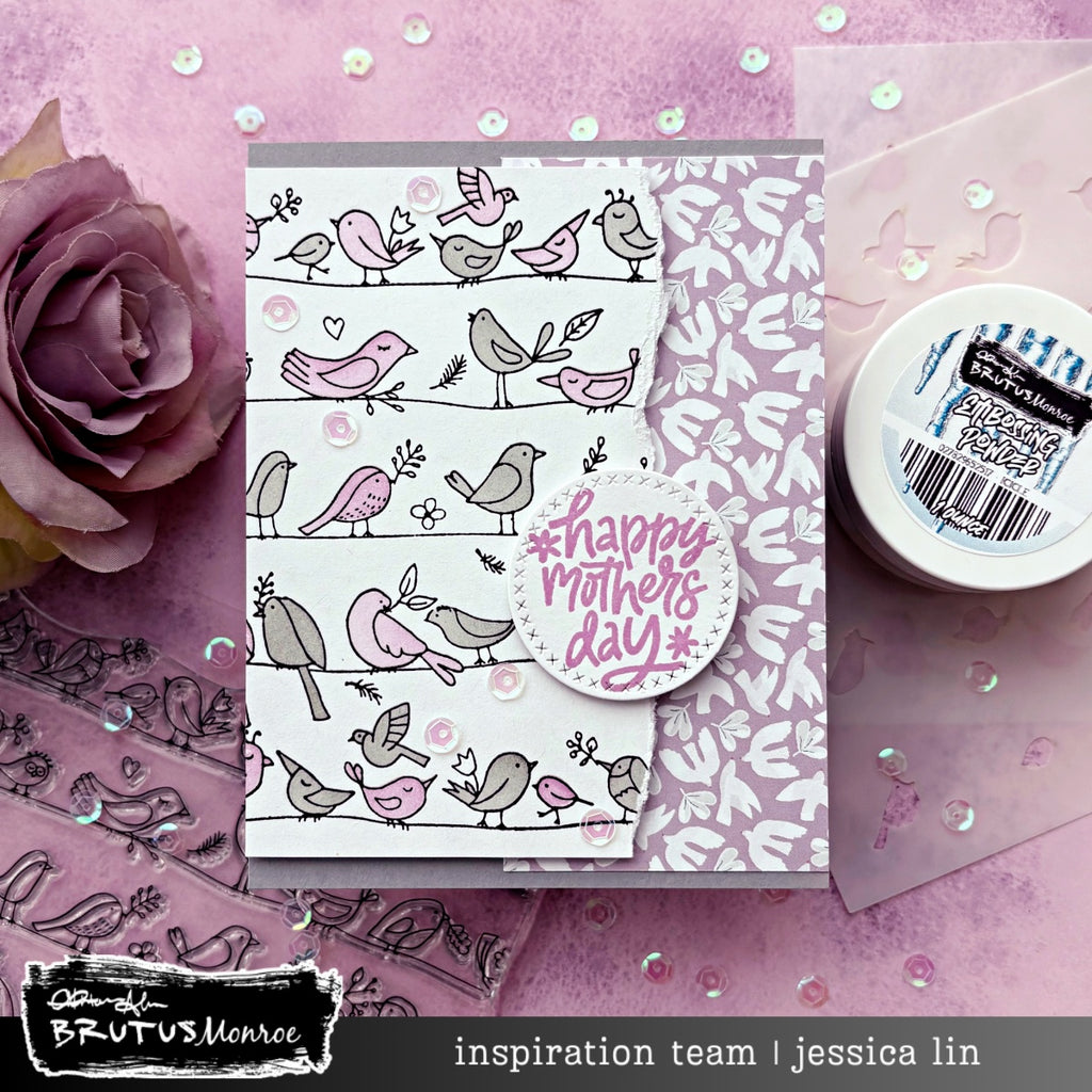 Brutus Monroe Bird on a Wire Stamp and Stencil Bundle purple birds