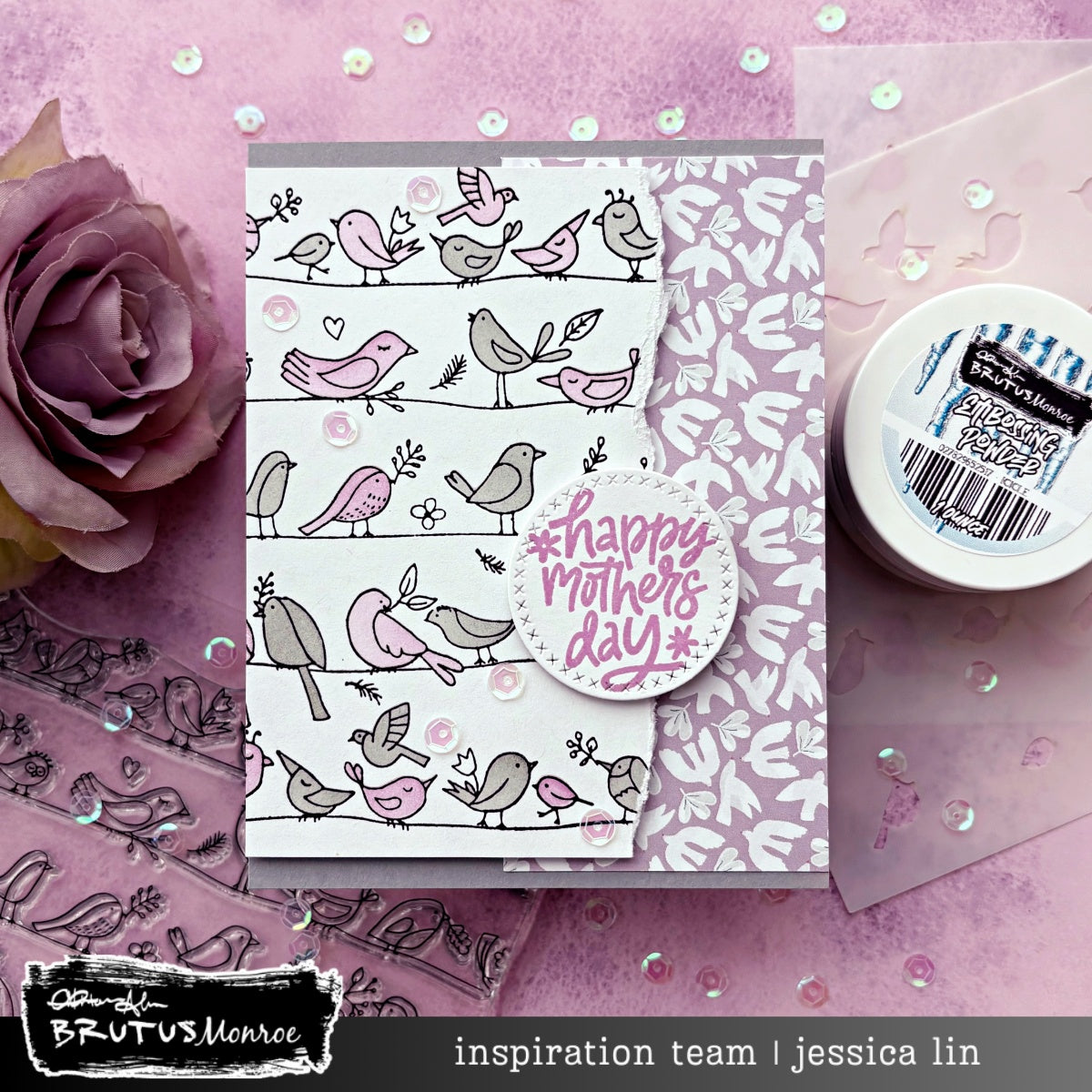 Brutus Monroe Bird on a Wire Stamp and Stencil Bundle purple birds