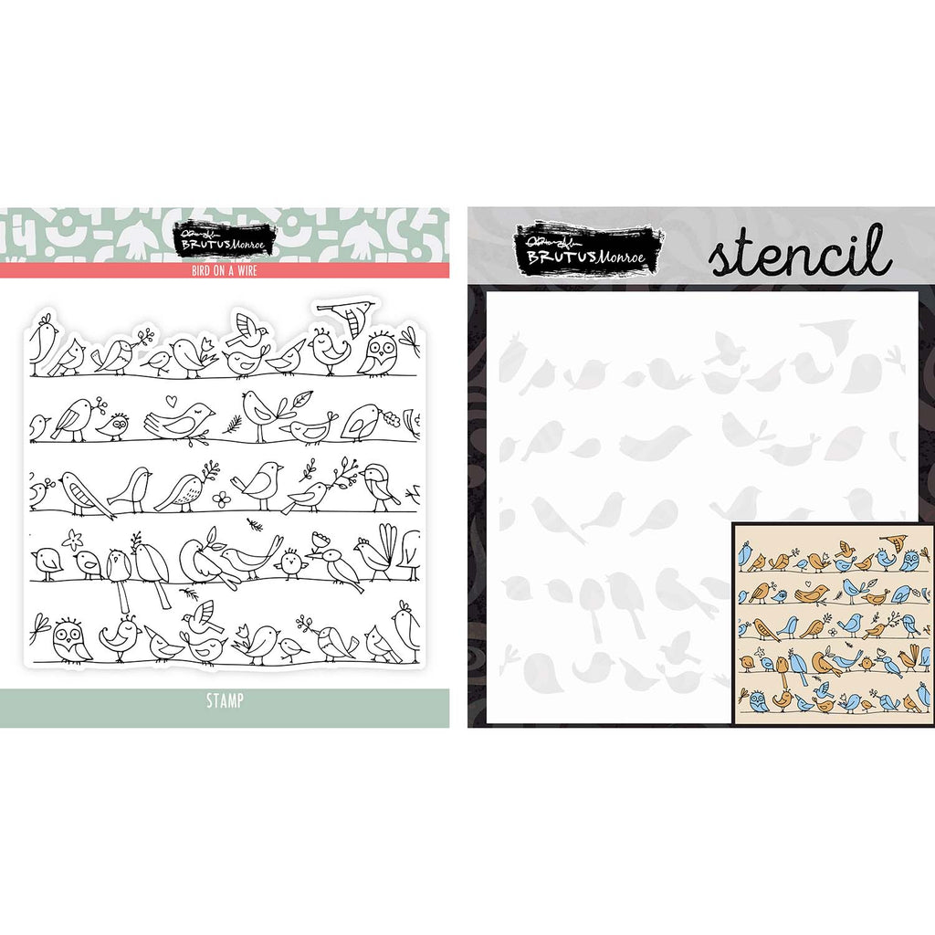 Brutus Monroe Bird on a Wire Stamp and Stencil Bundle stencil