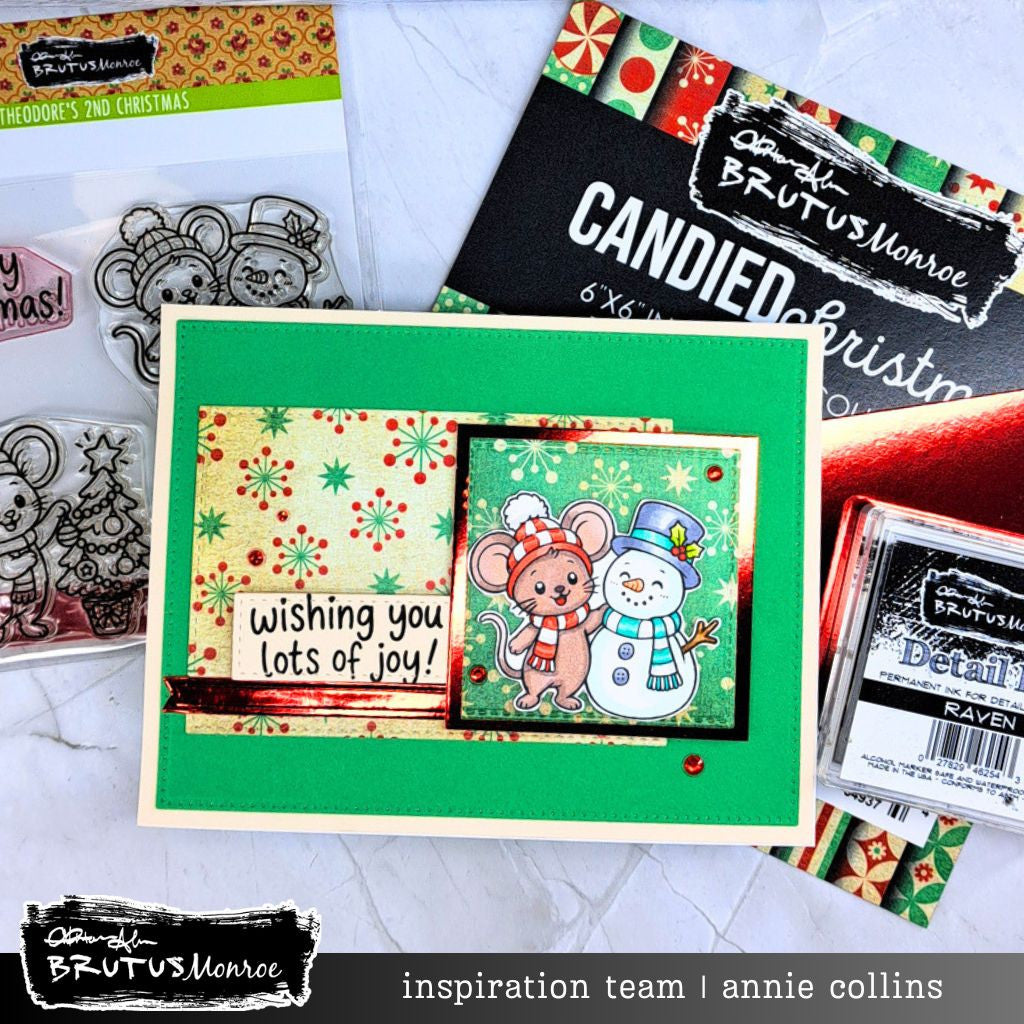 Brutus Monroe Candied Christmas 6x6 Paper Pad bru9374 gold trim frame mouse with snowman christmas card annie collins