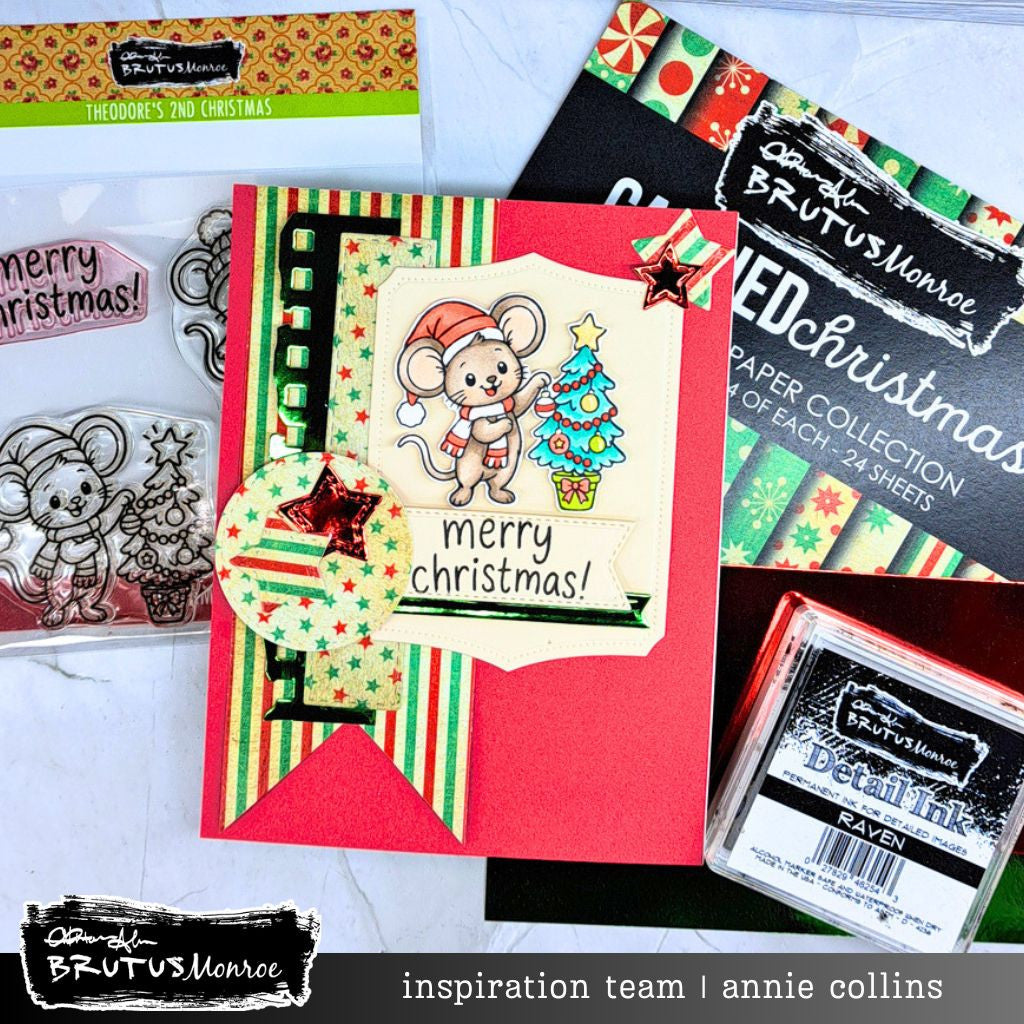 Brutus Monroe Candied Christmas 6x6 Paper Pad bru9374 stripped stars mouse decorating tree red merry christmas card annie collins