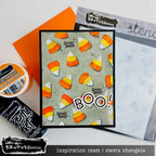 Brutus Monroe Candy Corn 6x6 Layering Stencils bru5141-2 black trim spooky sweet boo halloween card sweta changela