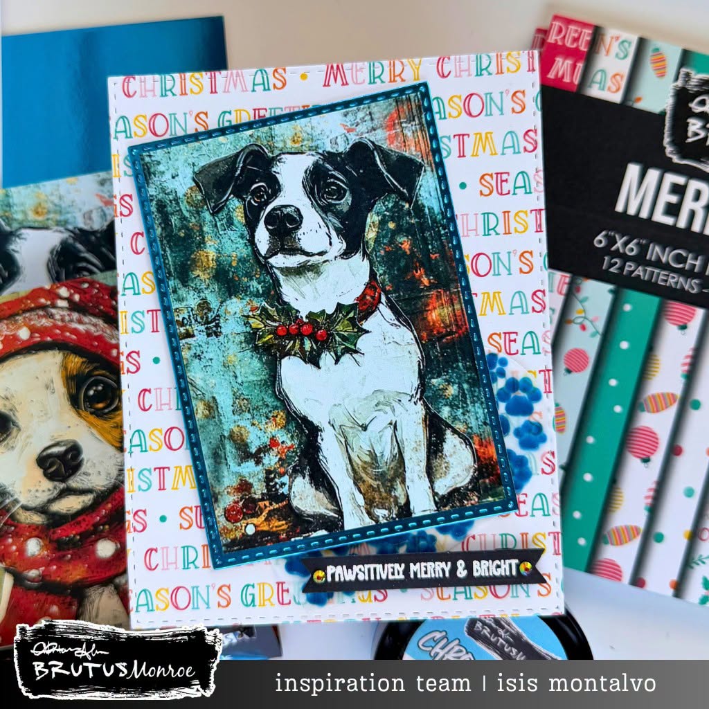 Brutus Monroe Christmas Companions Creative Cards bru8679 black and white og garland collar merry christmas card isis montalvo