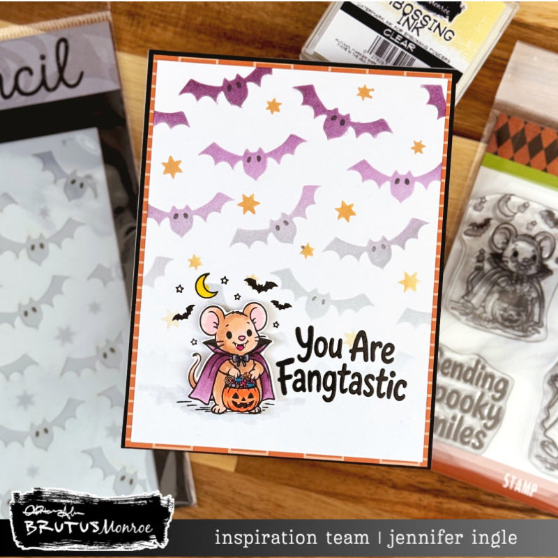 Brutus Monroe Cloud of Bats 6x6 Layering Stencils bru6149 jennifer ingle you are fangtastic halloween card