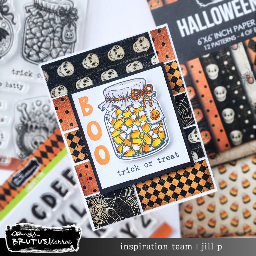 Brutus Monroe Creep it Real Clear Stamp Set bru1689 candy corn jar trick or treat card jill p