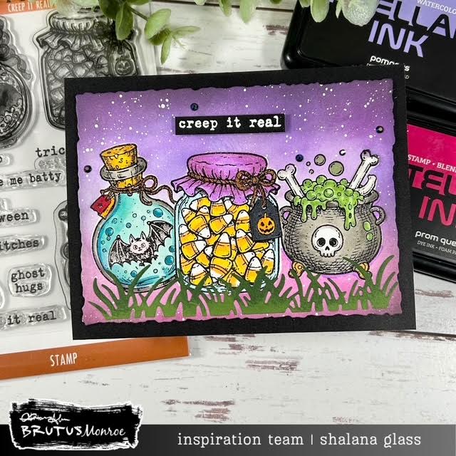 Brutus Monroe Creep it Real Clear Stamp Set bru1689 shalana glass halloween potions card