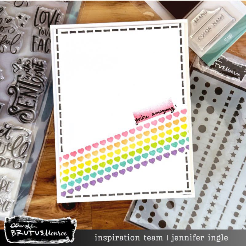 Brutus Monroe Dotted Shapes A2 Stencil bru1240 rainbow hearts you're amazing card