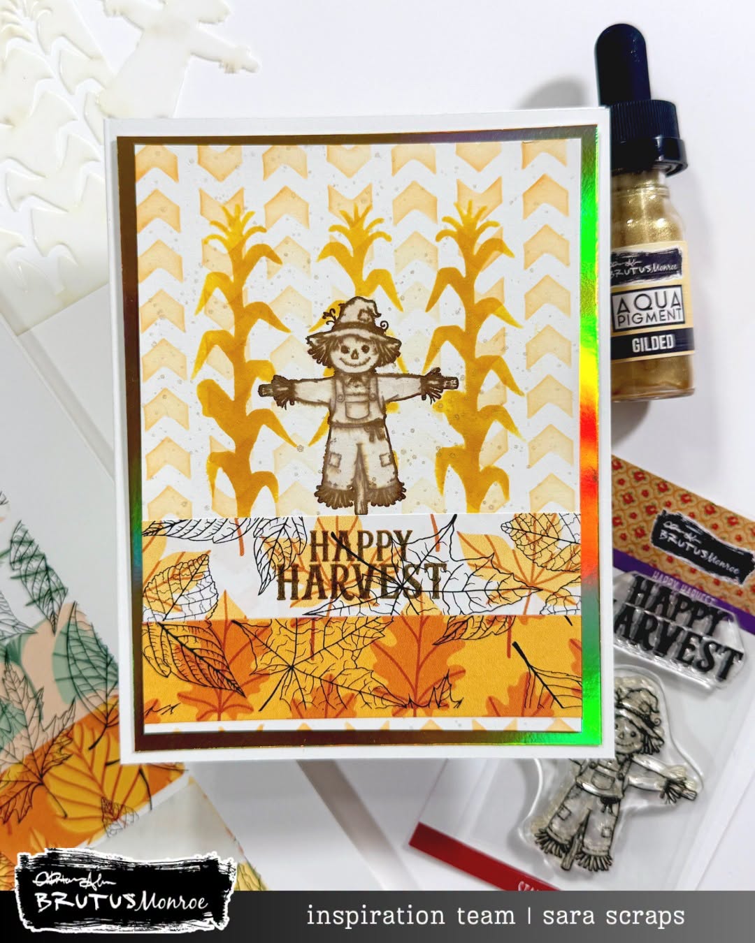 Brutus Monroe Fallen Leaves DuoFoil Washi Sheets bru4048 scarecrow corn stalks happy harvest card sara scraps