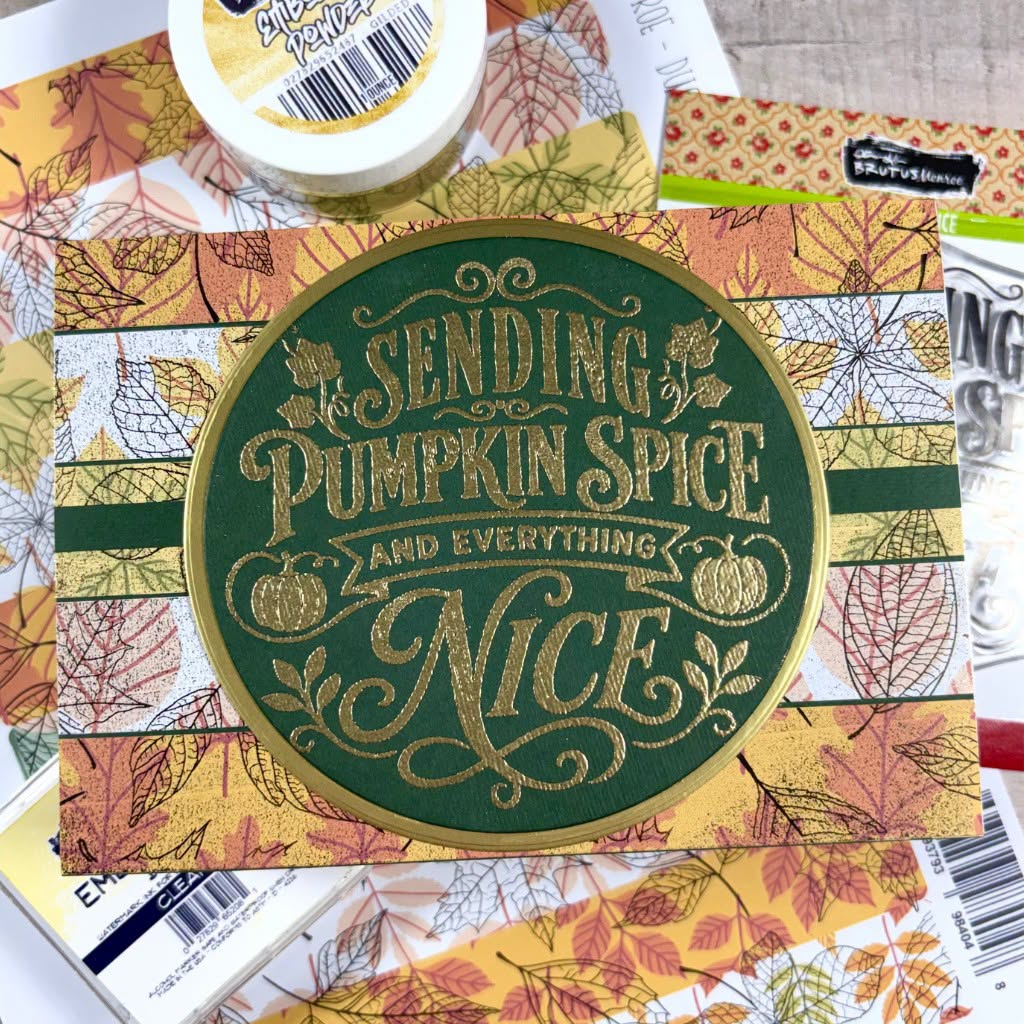 Brutus Monroe Fallen Leaves DuoFoil Washi Sheets bru4048 sending pumpkin spice green circle card 