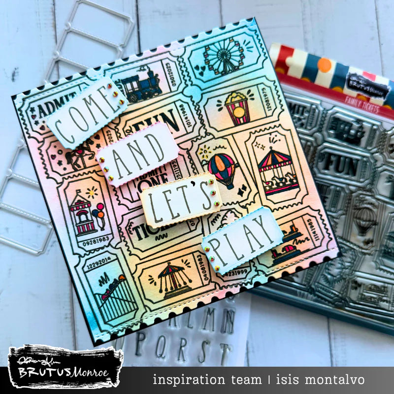 Brutus Monroe Family Tickets Clear Stamp bru5264 popcorn ferris wheel carousel come and play card isis montalvo