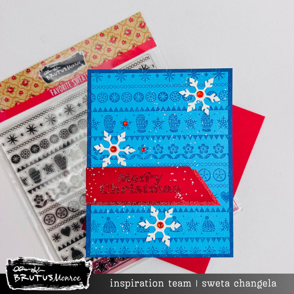 Brutus Monroe Favorite Sweater Clear Stamp bru6374 mittens snowflakes beanies merry christmas card sweta changela