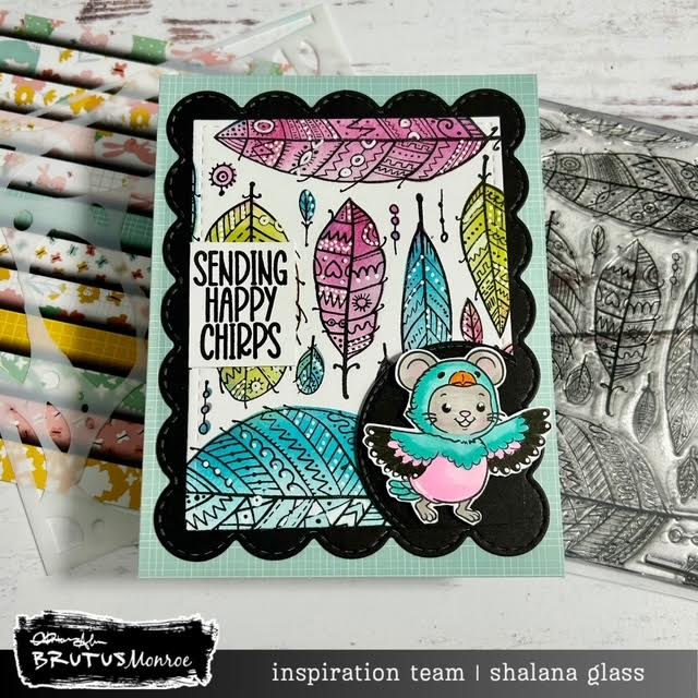 Brutus Monroe Feathered Doodle Clear Stamp bru3206 happy chirps