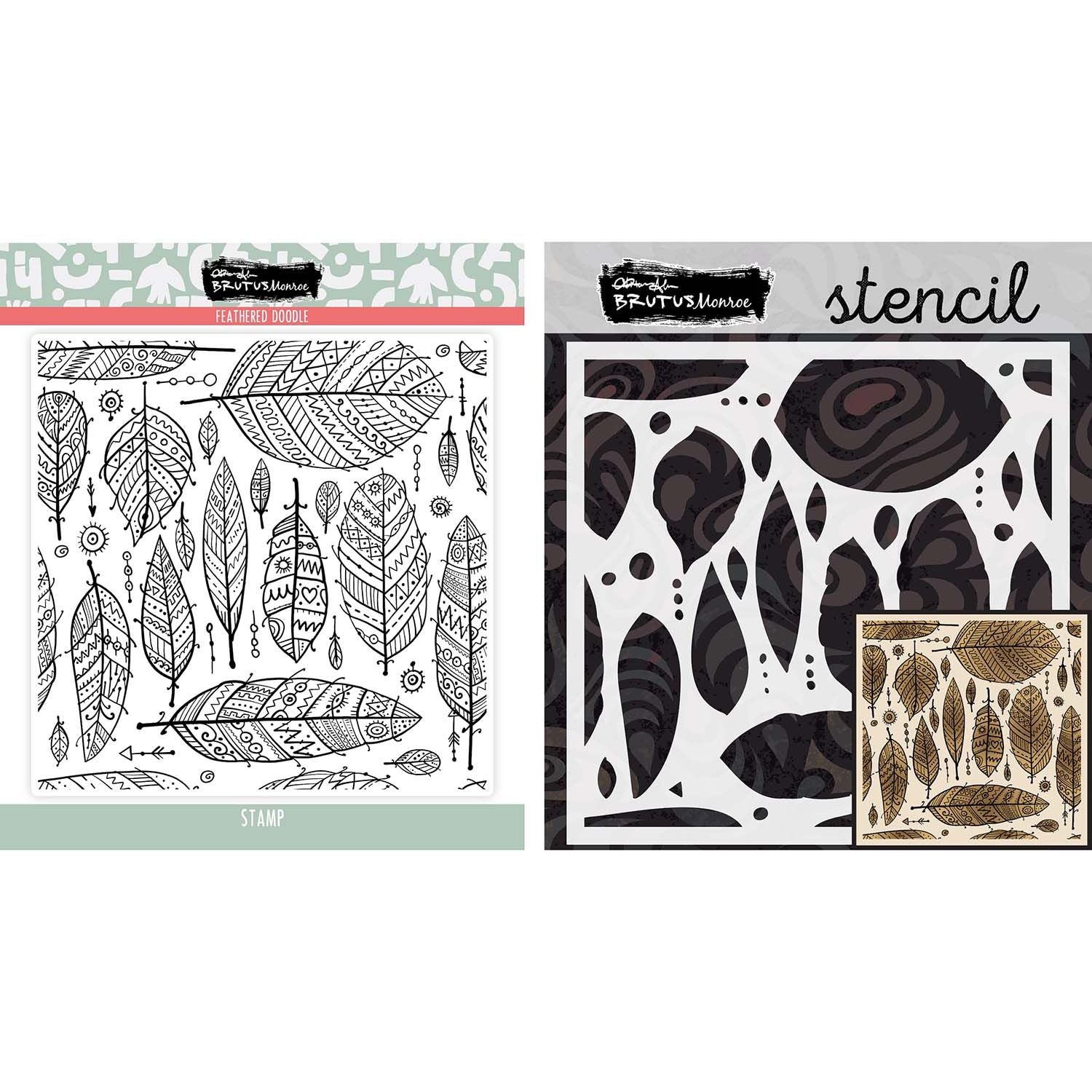 Brutus Monroe Feathered Doodle Stamp and Stencil Bundle doodle