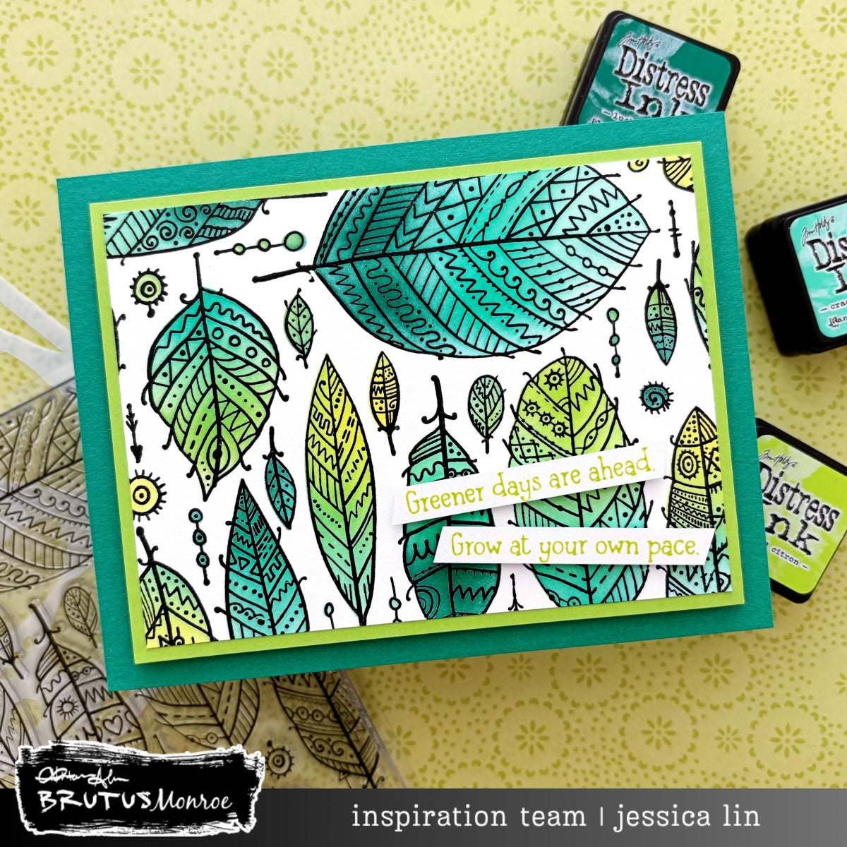 Brutus Monroe Feathered Doodle Stamp and Stencil Bundle greener days are ahead