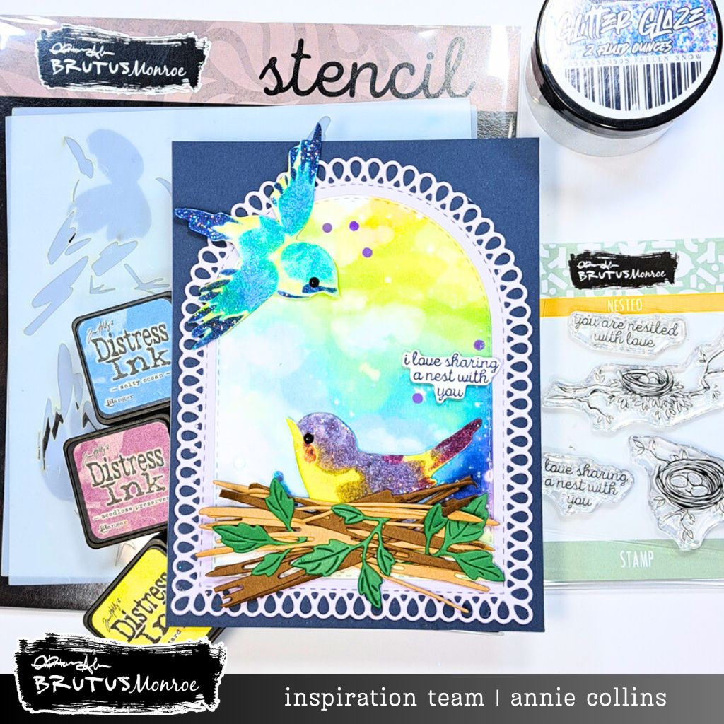 Brutus Monroe Flight Pattern Mixed Media Layering Stencils bru5444-2 bird nest