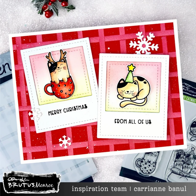 Brutus Monroe Gift Wrap Layering 6x6 Stencils bru3005 cats red cup pink grid merry christmas card carrianne banul