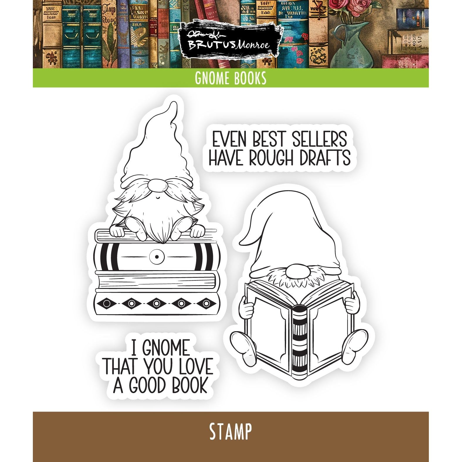 Brutus Monroe Gnome Books Clear Stamp Set bru9740-2