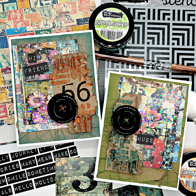 Brutus Monroe Grunge Type Creative Cards bru3416-3 buttons colored background hugs card