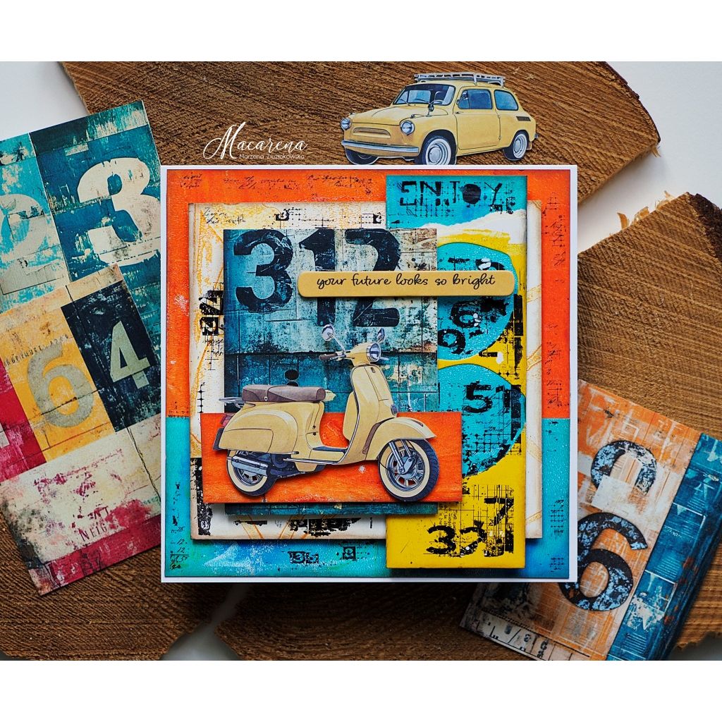 Brutus Monroe Grunge Type Creative Cards bru3416-3 scooter numbers orange and blue background card | color-code:ALT02