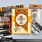 Brutus Monroe Happy Harvest Clear Stamp Set bru0943 scarecrow fall leaves background glitter circle card annie collins