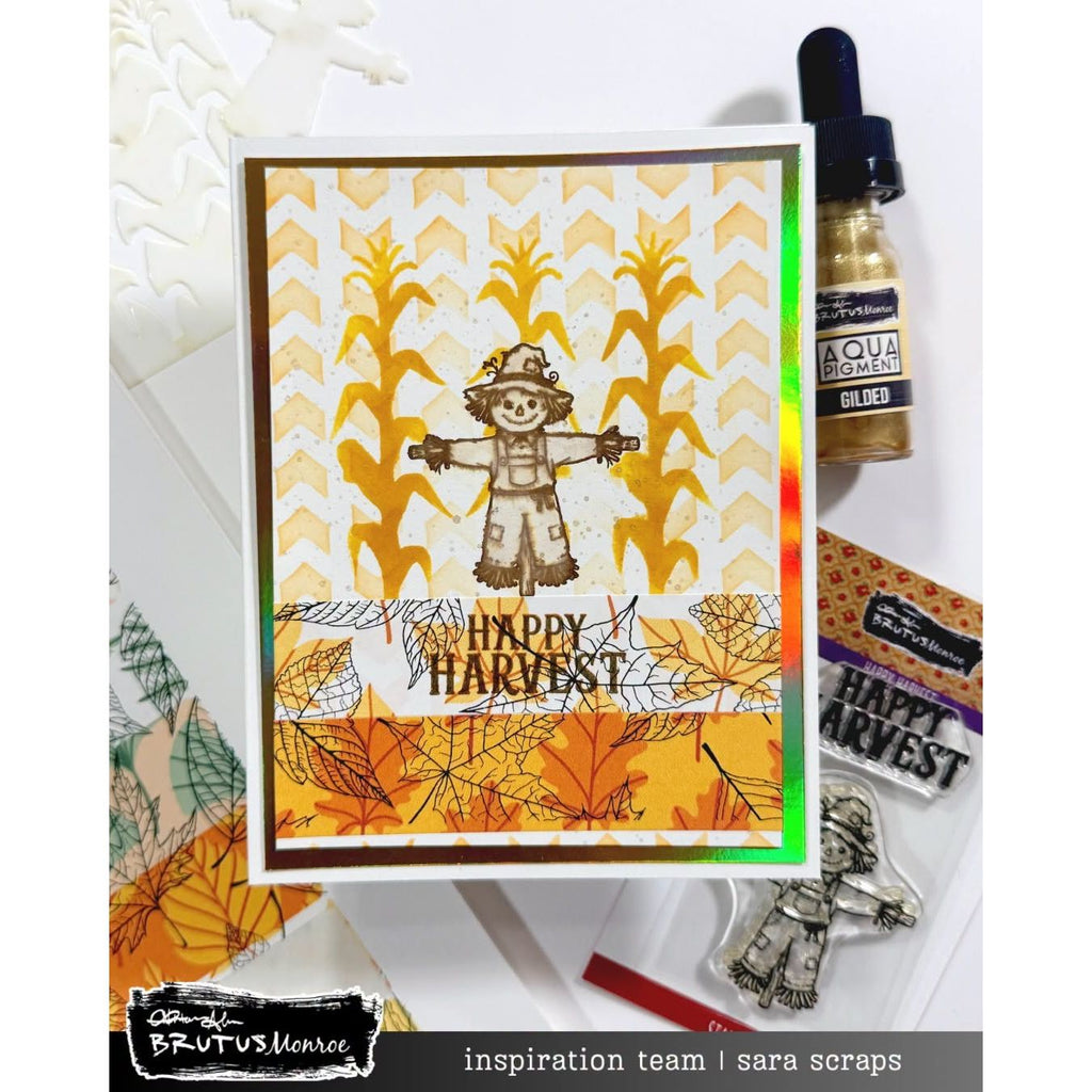 Brutus Monroe Happy Harvest Clear Stamp Set bru0943 scarecrow fall leaves card sara scraps