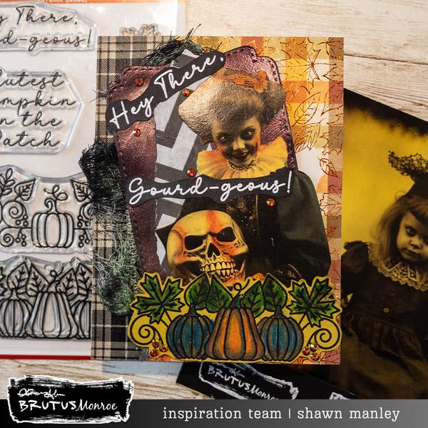 Brutus Monroe Hello Autumn DuoFoil Sheets bru2168 gourd-geous halloween card