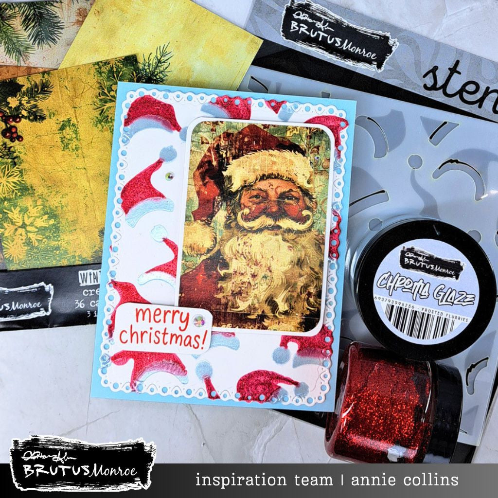 Brutus Monroe Holiday Hats Layering 6x6 Stencils bru5100-2 santa circles frame outline trim merry christmas card annie collins