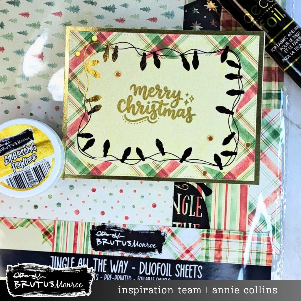 Brutus Monroe Jingle All the Way DuoFoil Sheets bru3815-3 christmas lights gold border mweey christmas card annie collins