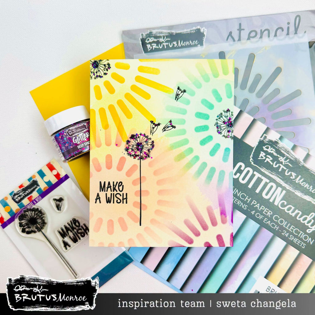 Brutus Monroe Make a Wish Clear Stamp Set bru1410 tie dye lines dandelion card sweta changela
