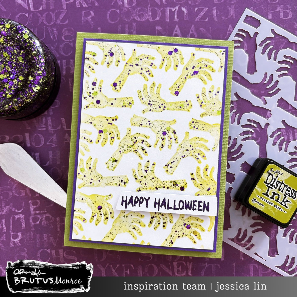 Brutus Monroe Need a Hand 6x6 Stencil bru7219-2 jessica lin happy halloween zombie hands