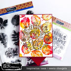 Brutus Monroe Pumpkin Spice Clear Stamp Set bru5569 red and orange leaves red trim card sweta changela