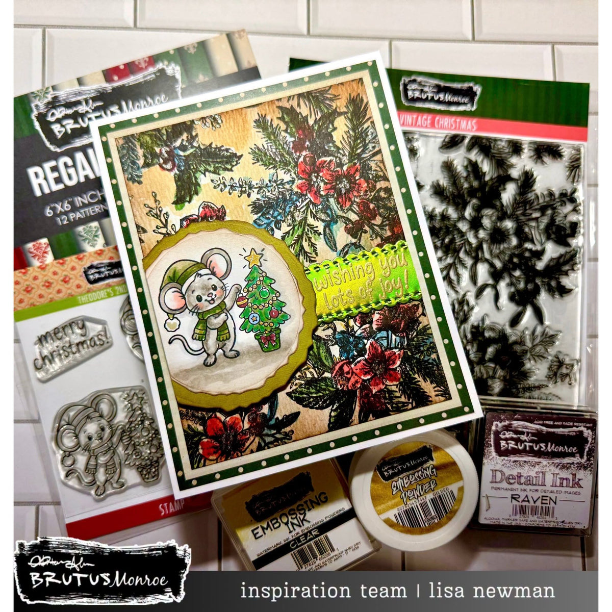 Brutus Monroe Regal Christmas 6x6 Paper Pad bru7051 mouse wearing scarf christmas tree joy card lisa newman