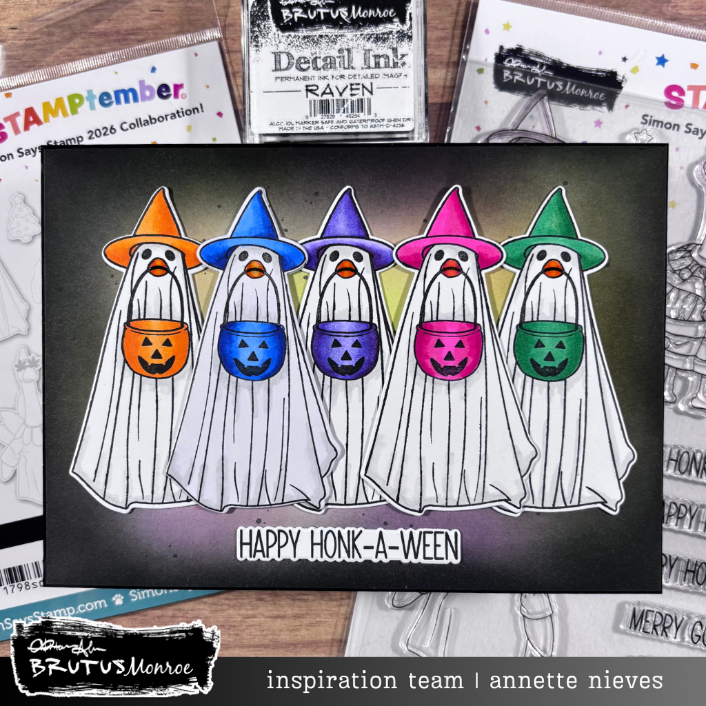 Brutus Monroe Silly Goose STAMPtember Exclusive Stamps 2501ssc Annette Halloween Goose Card