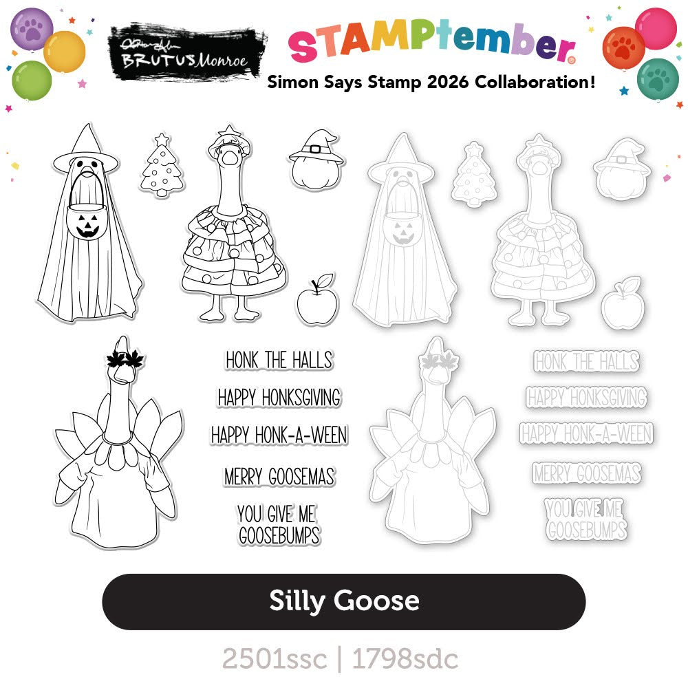 Brutus Monroe Silly Goose STAMPtember Exclusive Stamps and Dies