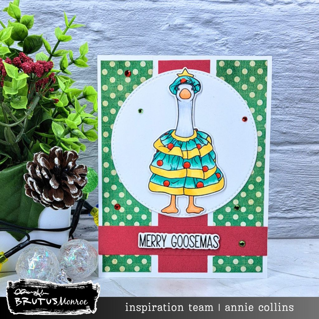 Brutus Monroe Silly Goose STAMPtember Exclusive Stamps and Dies Annie Christmas Card