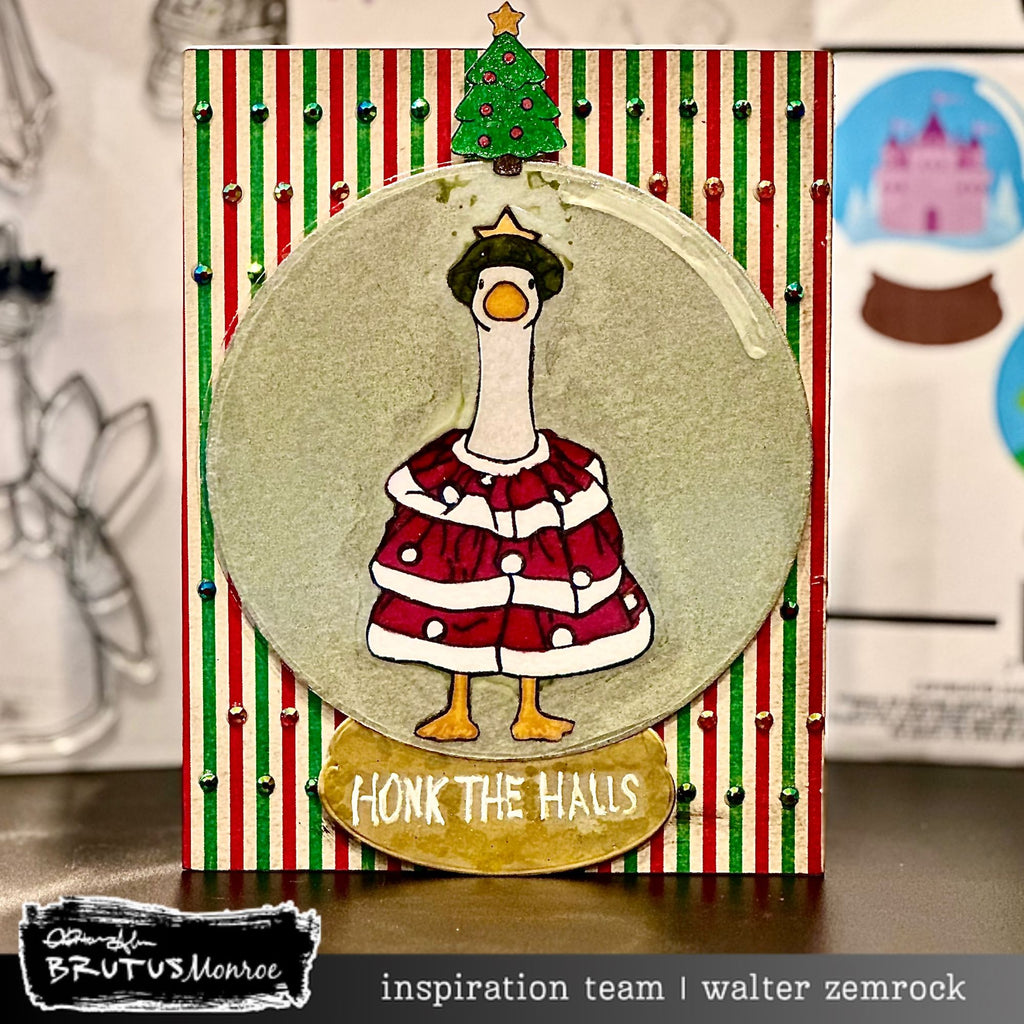 Brutus Monroe Silly Goose STAMPtember Exclusive Stamps and Dies Goose Christmas Card Walter