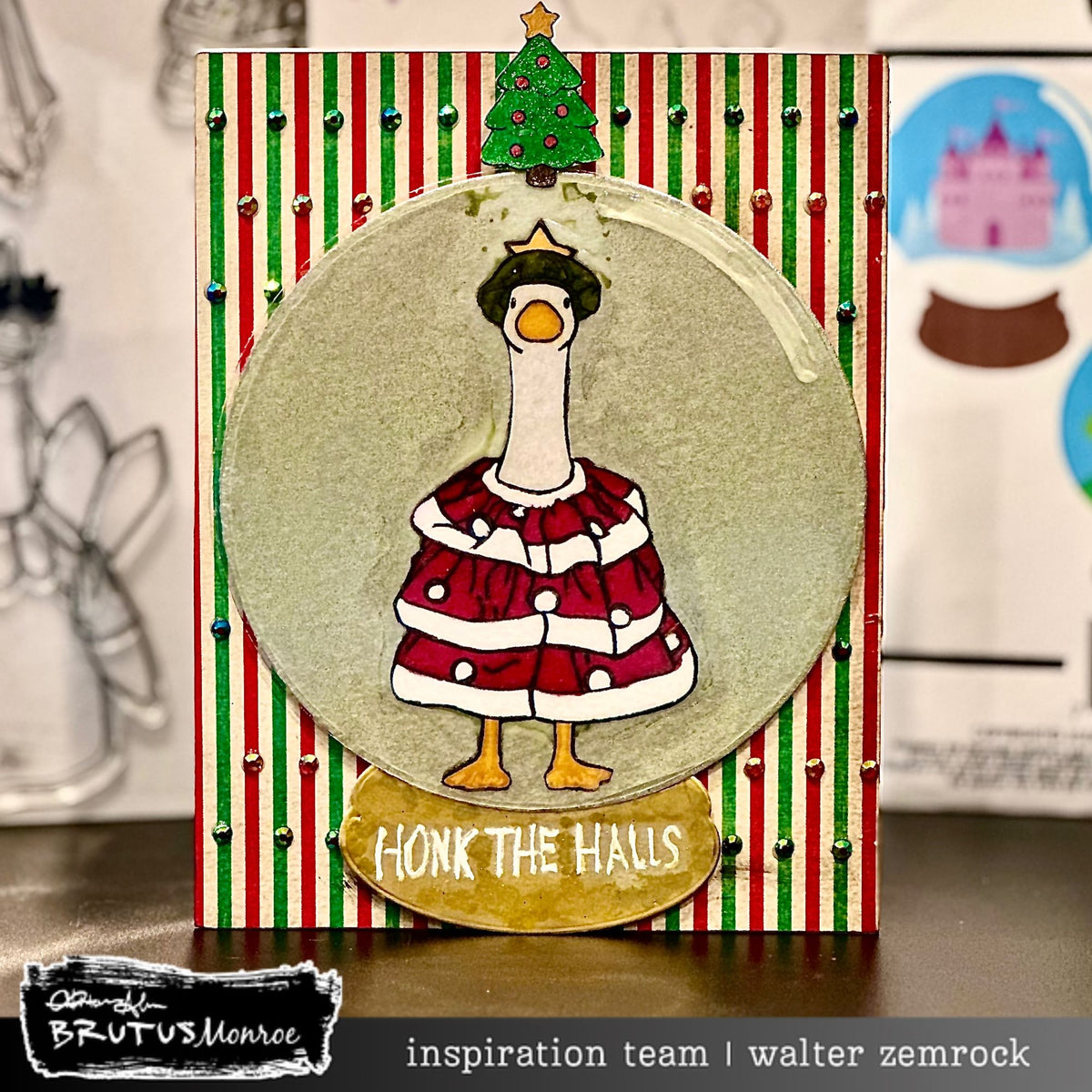 Brutus Monroe Silly Goose STAMPtember Exclusive Stamps and Dies Goose Christmas Card Walter