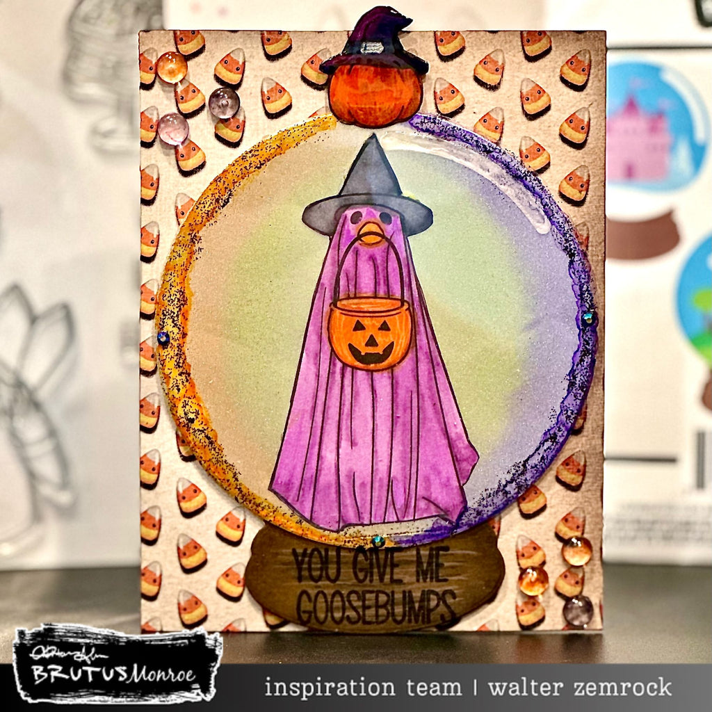 Brutus Monroe Silly Goose STAMPtember Exclusive Stamps and Dies Goose Halloween Card Walter
