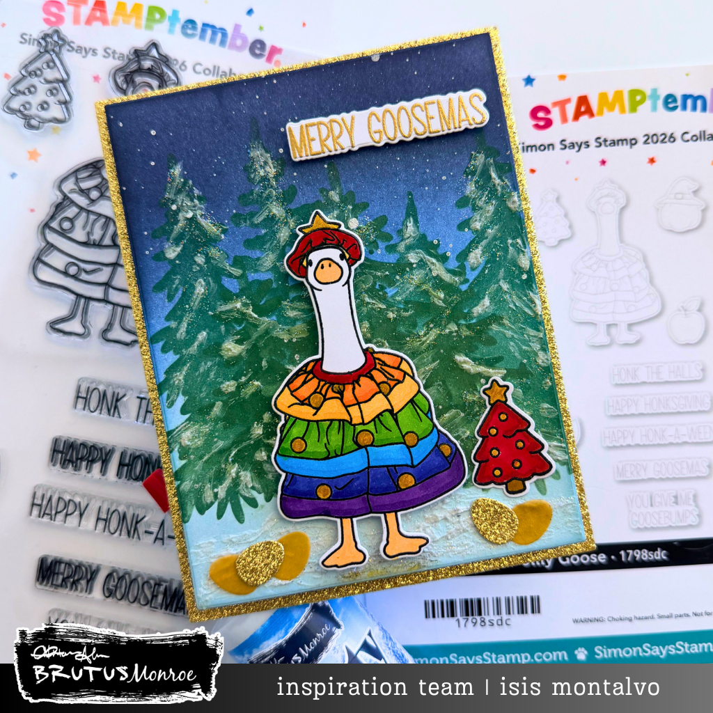 Brutus Monroe Silly Goose STAMPtember Exclusive Stamps and Dies Isis Christmas Goose Card