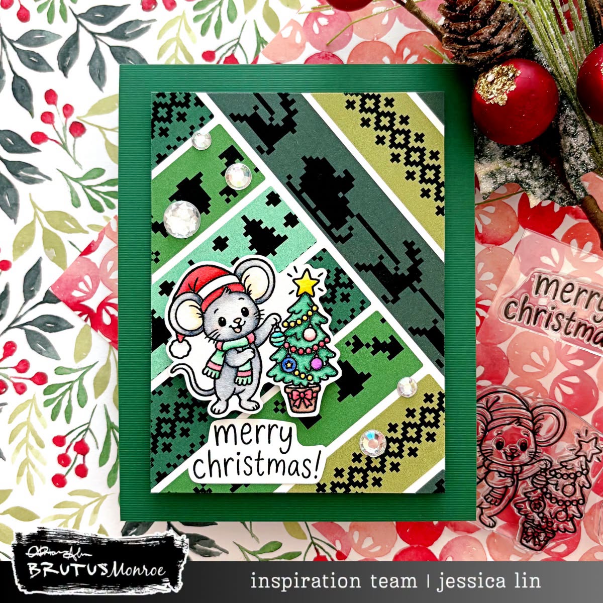 Brutus Monroe Simple Sweater DuoFoil Washi Sheets bru4560-2 mouse with santa hat and scarf christmas tree merry christmas card jessica lin