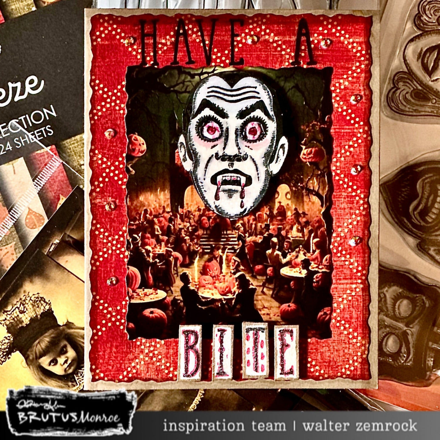 Brutus Monroe Sinister Smiles Clear Stamp Set bru8080 walter zemrock have a bite vampire card