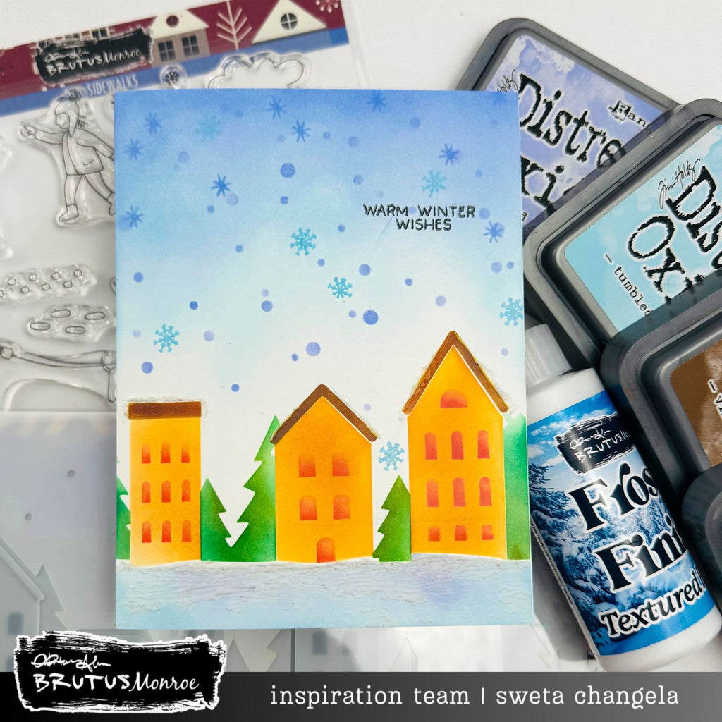 Brutus Monroe Snowy Night Slimline Layering Stencils bru1479 houses