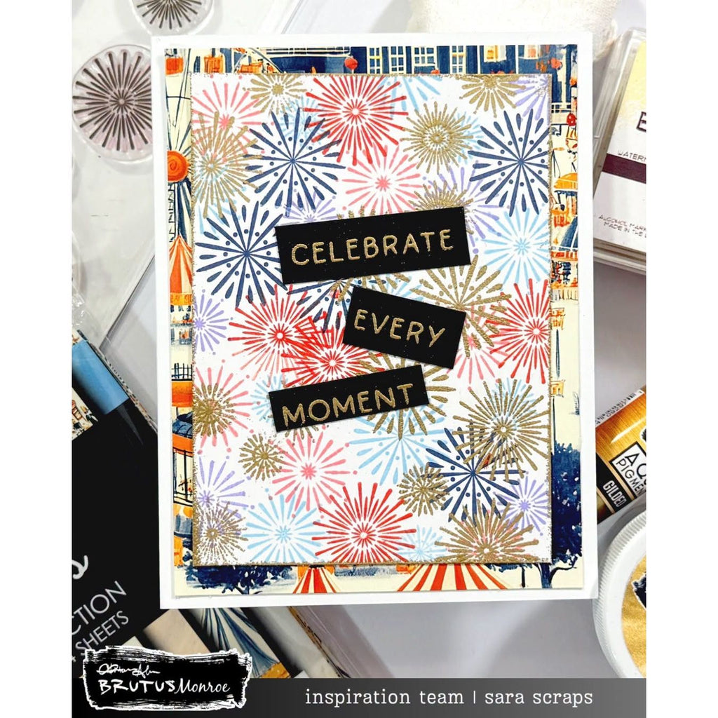Brutus Monroe Sparkle and Celebrate Clear Stamp Set bru0840 fireworks celebrate every moment card sara scraps