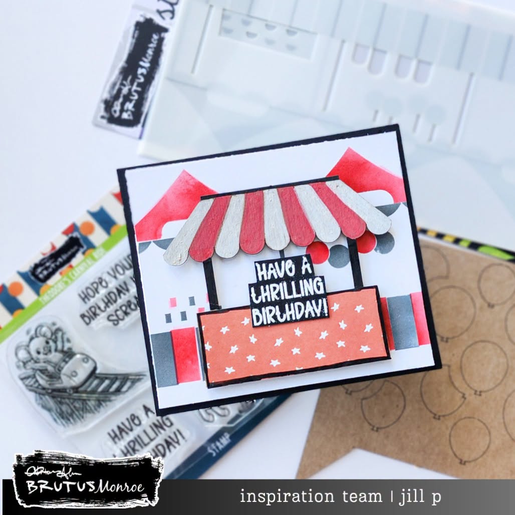 Brutus Monroe Theme Park Games Slimline Layering Stencils bru2268 stars tent birthday card jill p