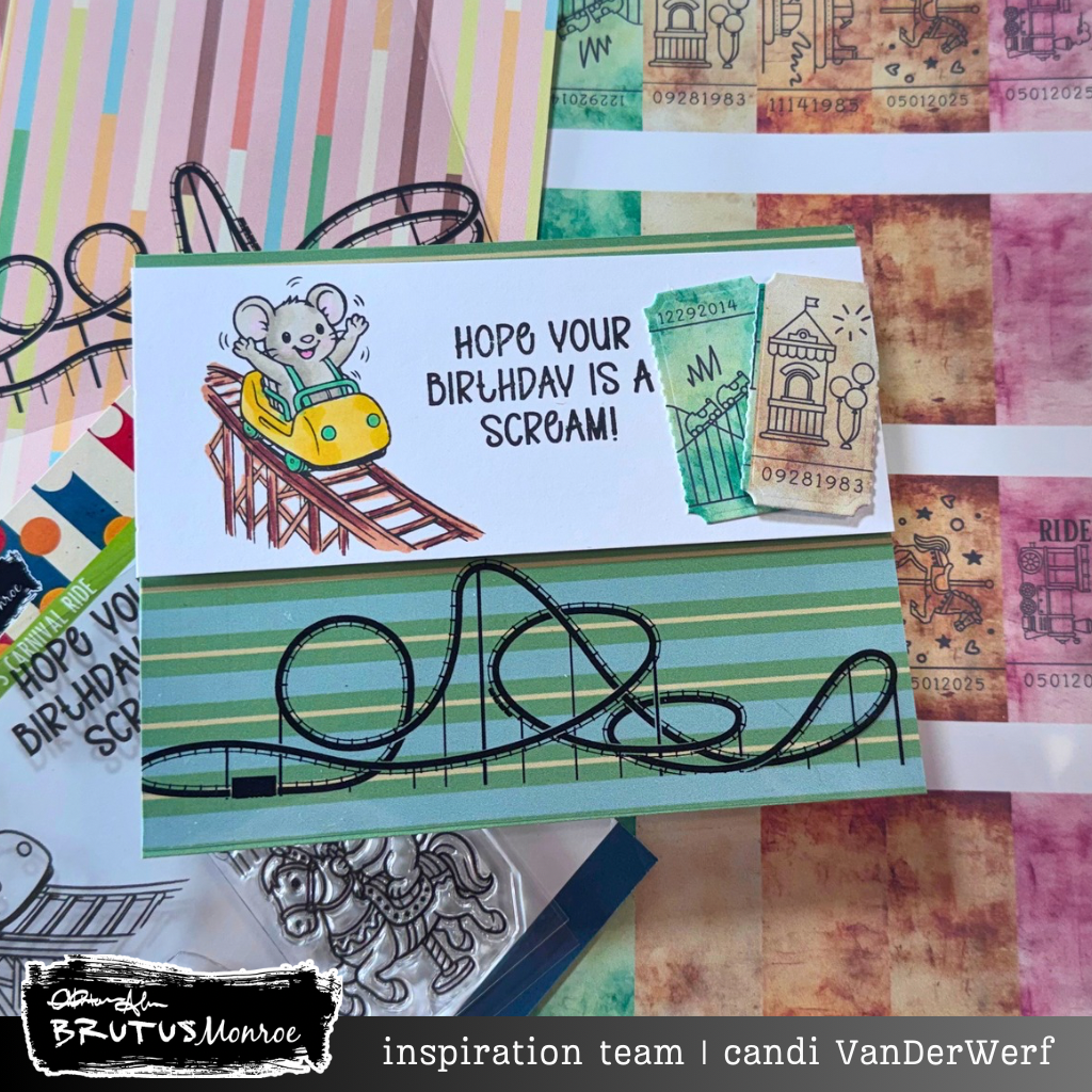 Brutus Monroe Thrill Ride Acetate Sheets bru2438 roller coaster mouse in cart tickets card candi vanderwerf